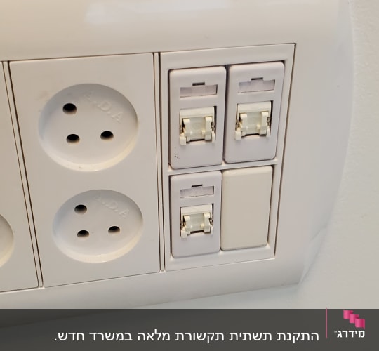 שקעי חשמל ולחצנים על קיר לבן